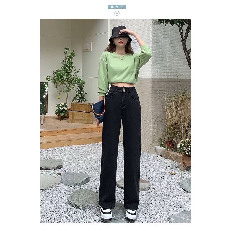 Quần jean bò ống suông rộng xuông nữ jeans cạp cao style jeanhot_123 ms02