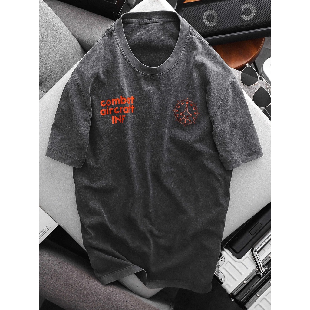 Áo thun wash tay lỡ nam nữ in hình AirCraft , Vải Cotton Form Oversize - SELECTED.STORE