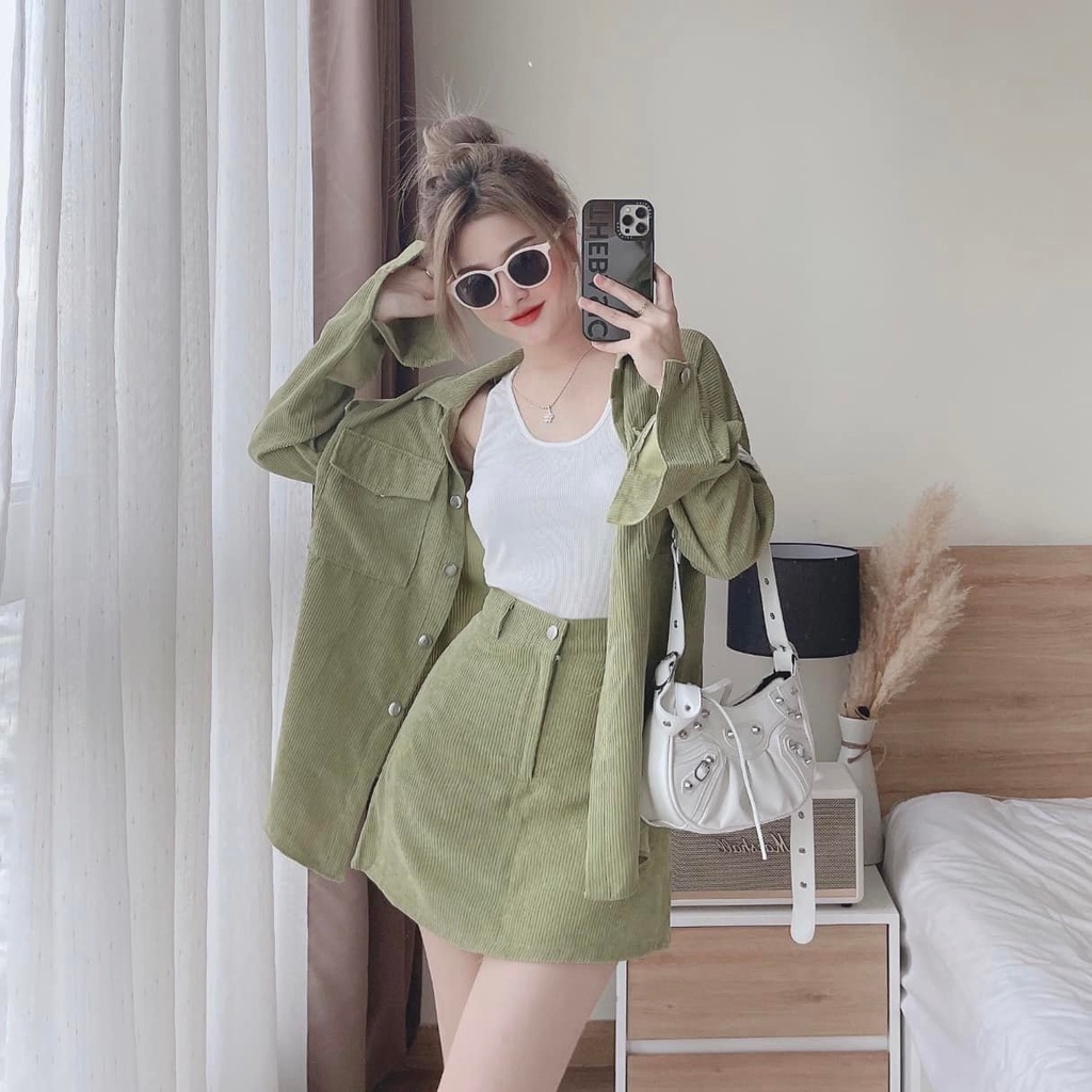 Set bộ đồ nữ áo khoác mix chân váy cùng tone màu xinh xắn( không kèm lót) dành cho các nàng thích năng động, trẻ trung