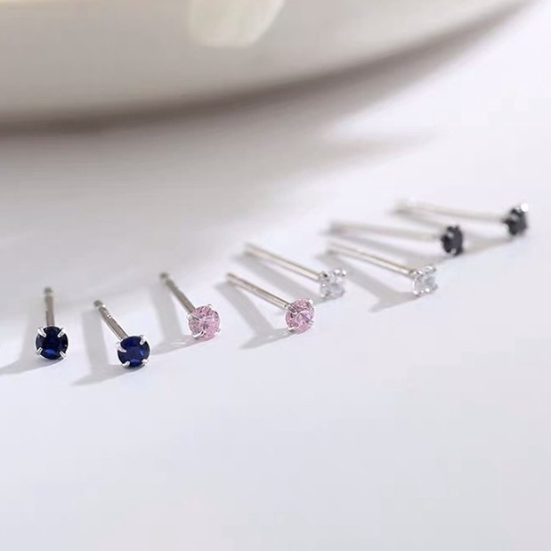 Bông Tai Mạ Bạc 925 Đính Đá Zircon 2.5mm Nhiều Màu Sắc Thời Trang Cho Nam Và Nữ ...