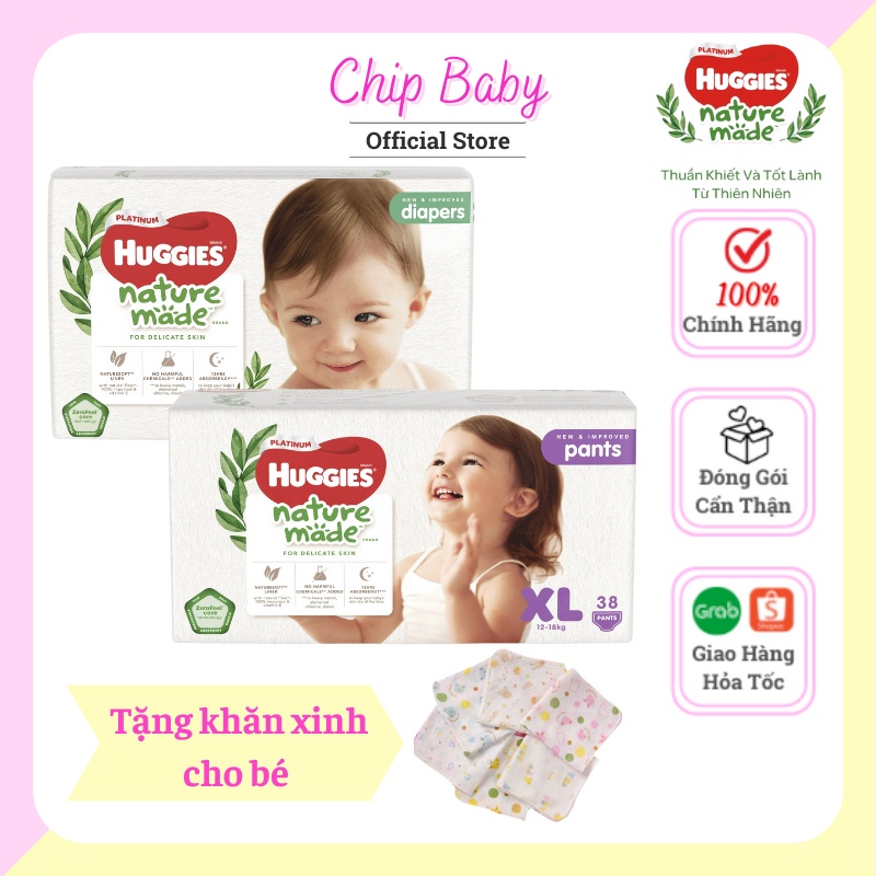 (Mã CHIPHUGGI giảm -8%)Tã Dán/Quần Huggies Cao Cấp Platium Nature Made/Thin Soft size NB60/S82/M64/L54/XL44/M58/L44/XL38