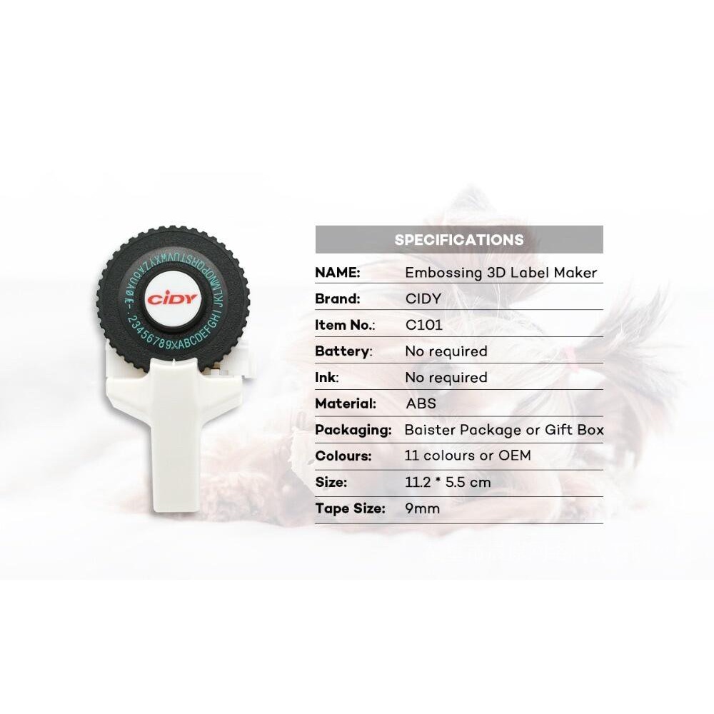 Bộ 1 Dụng Cụ Làm Nhãn DIY Với 2 Cuộn Băng Dập Nổi 3D Bằng Nhựa PVC 9mm Cho Máy In Nhãn MOTEX E101