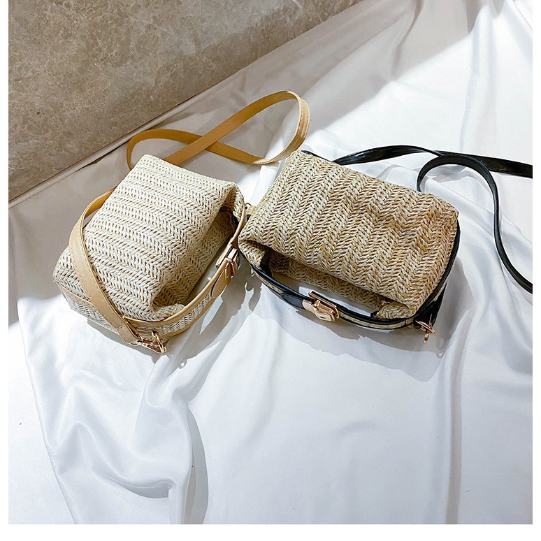 Túi xách tay nữ chữ nhật đeo chéo 1 vai có chốt nắp mới vải xô rơm cao dệt cấp Hàn Quốc đi làm đi biển SM333 Herbagstore