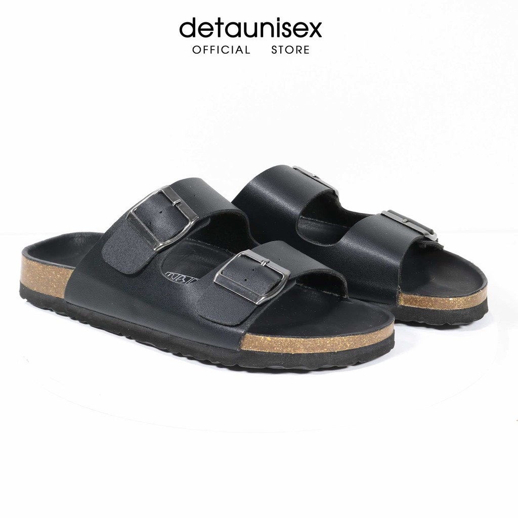 DÉP ĐẾ TRẤU NAM NỮ 2 QUAI BIRKEN UNISEX DA PU MÀU ĐEN - DETA21F