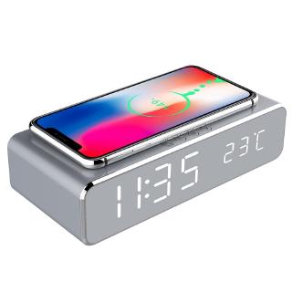 Ele♥ Digital USB LED Desk Alarm Clock With Thermometer Wireless Charger For Phone Ze （Not Include