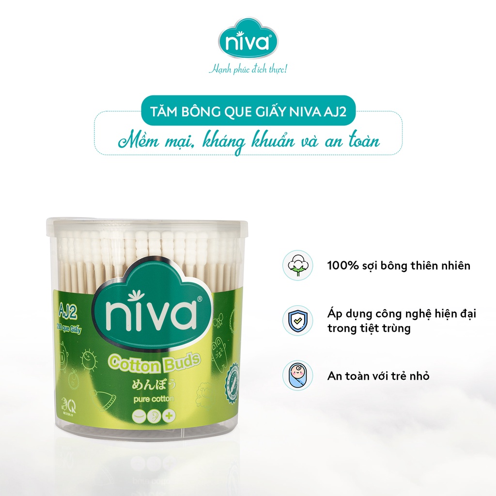Combo 3 Tăm Bông NIVA Dành Cho Người Lớn Hũ 200 Que Giấy Aj2