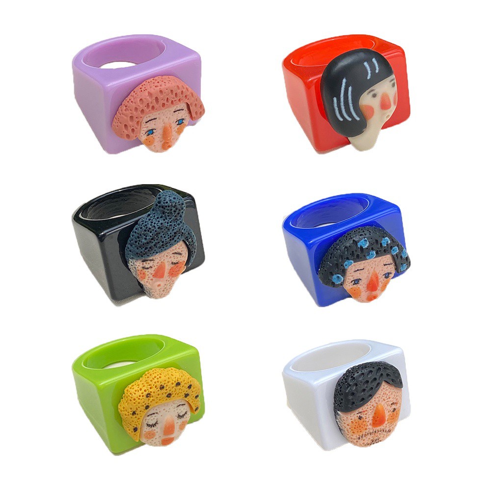 Nhẫn Đeo Ngón Tay Bằng Nhựa Acrylic Họa Tiết Trừu Tượng Thời Trang Hàn Quốc Cho Nữ