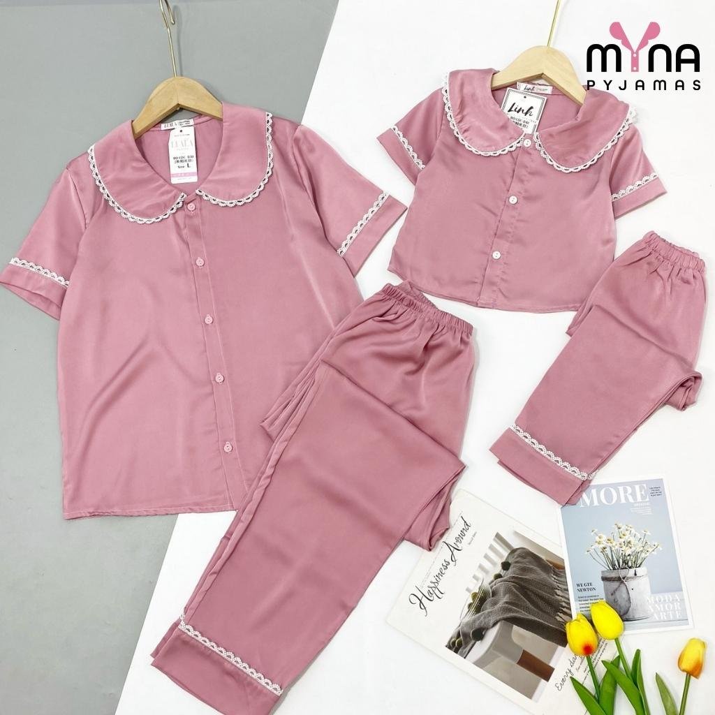 Đồ bộ pijama mẹ bé, bộ cộc tay quần dài, hàng có size, ảnh chụp thật