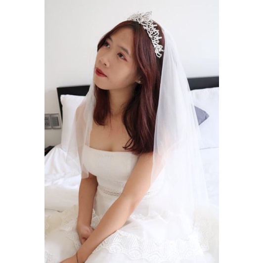 Khăn trùm đầu cô dâu cài tóc chất voan lưới mềm K01 màu trắng AĐ BOUTIQUE