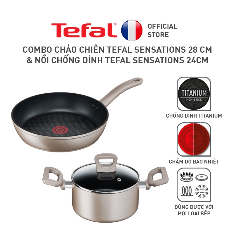 Combo Chảo chiên Tefal Sensations 28 cm & Nồi chống dính 24cm
