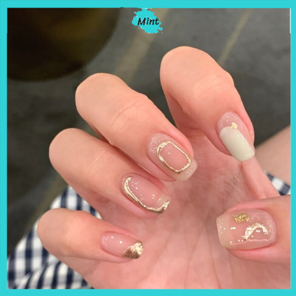 Nail Box Móng Úp Thiết Kế Thủ Công Tráng Gương Vàng Viền Nổi NB57 Naibox Kiểu hàn