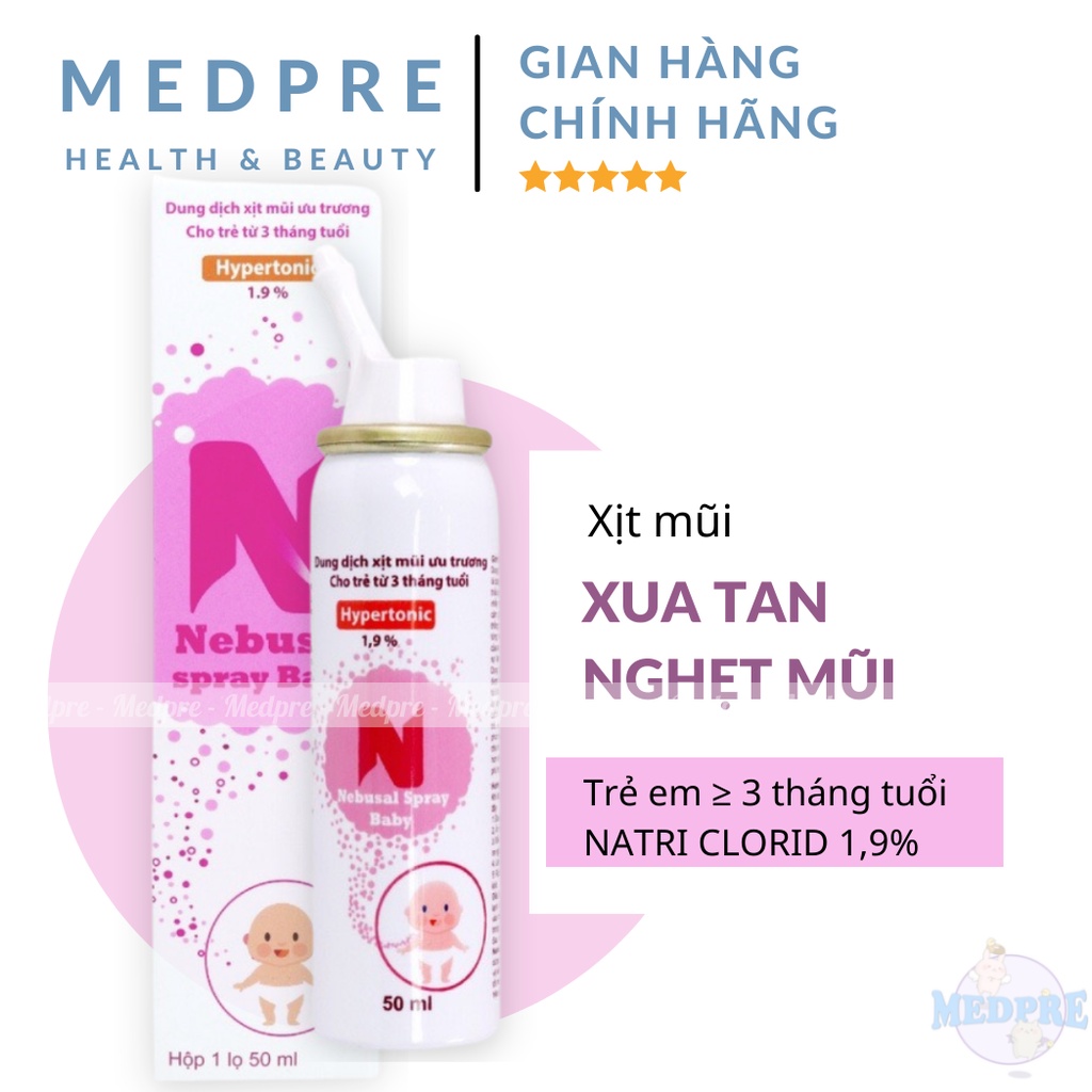 XỊt mũi Nebusal spray 1.9% (50ml), giảm nghẹt mũi, sổ mũi ở trẻ em từ 3 tháng tuổi - Date xa - Giá tốt
