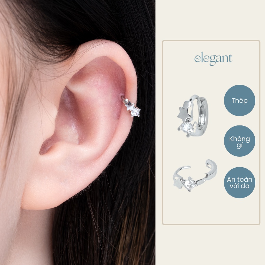 Khuyên tai vòng đá nhỏ Crystal And Star Hoop Elegant (Giá 1 chiếc)