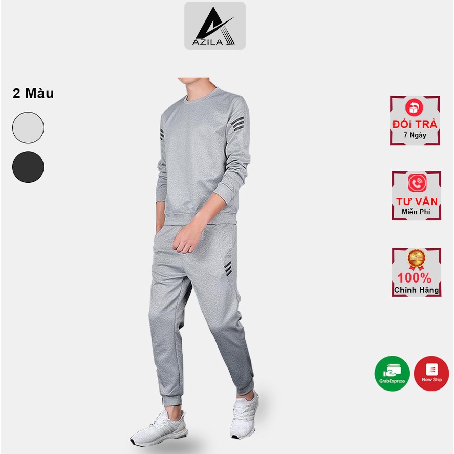Bộ nỉ nam mặc nhà AZILA Cổ tròn chất nỉ hàn mềm mịn co dãn