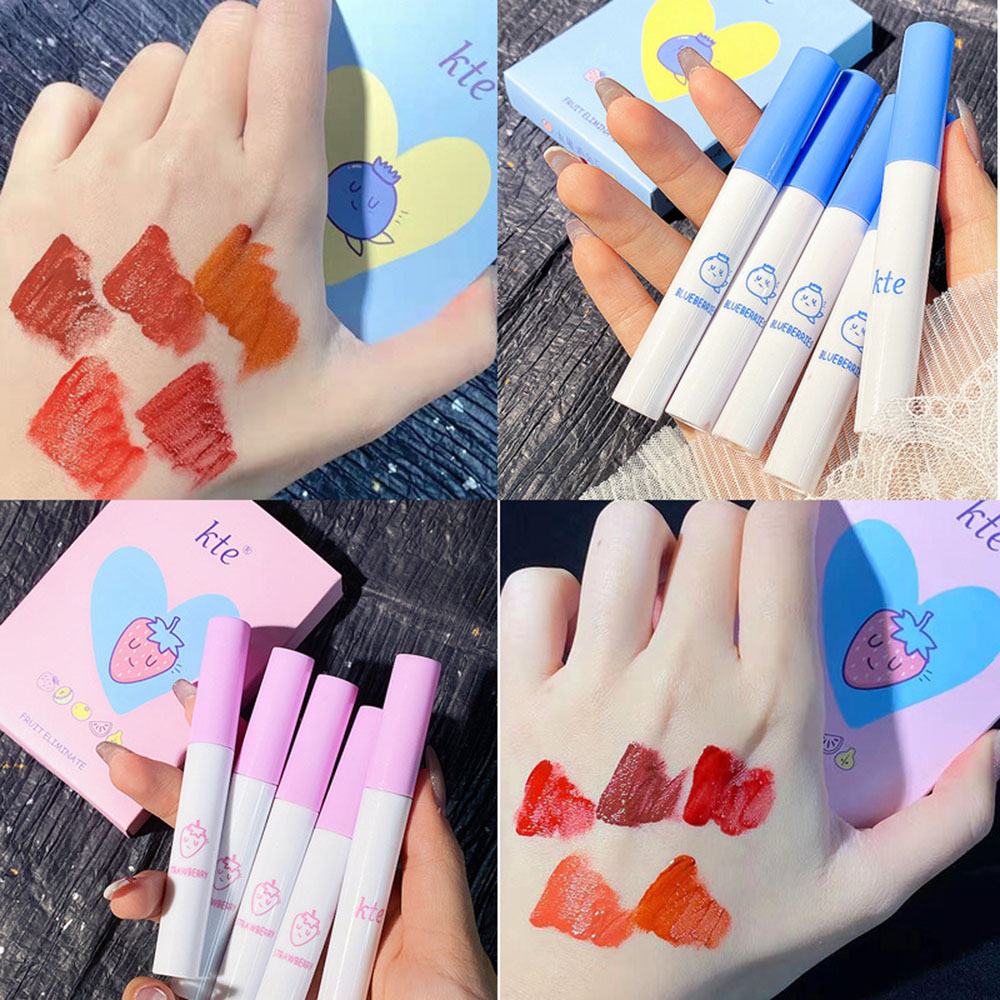 Cod Qipin Korean Cosmetic KTE Fruit Elimination Matte Anti Air Lip Glaze Gloss Set with 5 Colors | BigBuy360 - bigbuy360.vn