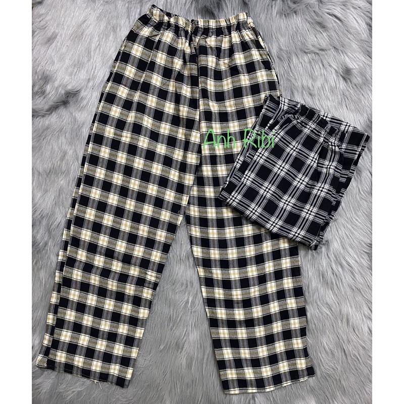 [Rẻ Vô Địch] Quần Kẻ Sọc Caro dáng suông ống rộng Phong Cách Hàn Quốc