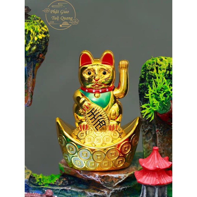 Mèo thần tài,mèo may mắn vẫy tay bằng nhựa, sử dung bằng pin ,thu hút tài lộc -phật giáo tuệ quang