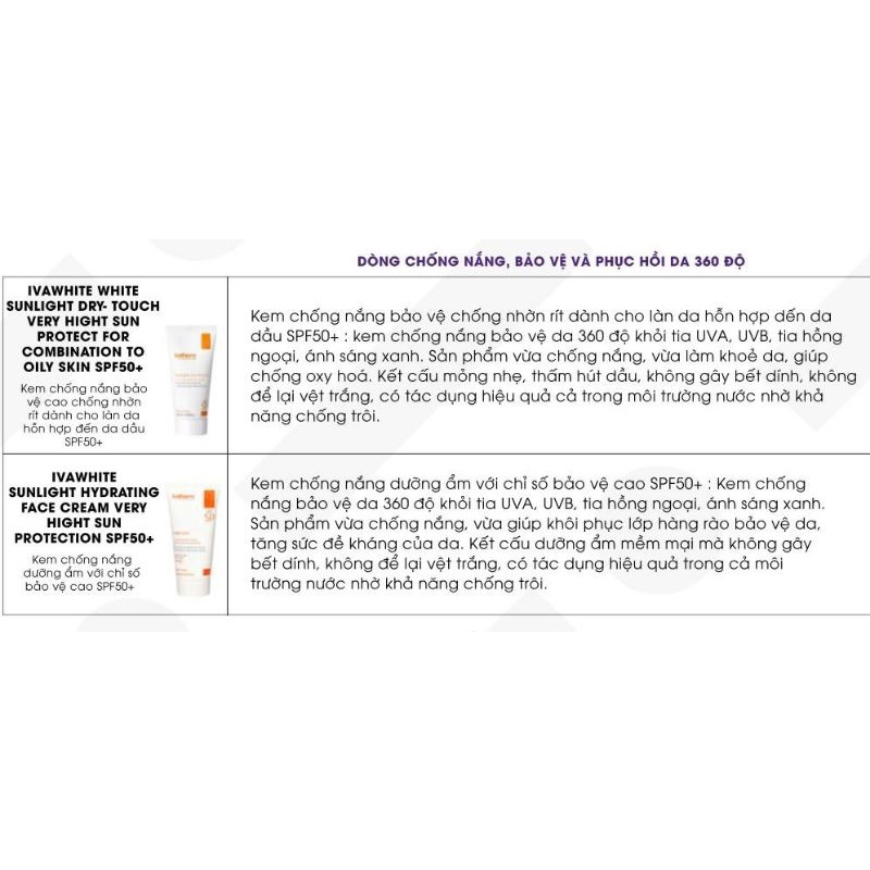 NHẬP KHẨU | Kem Chống Nắng Ivatherm Sunlight Mat Dry Touch/ Hydrating 360 cream very hight sun protection SPF50