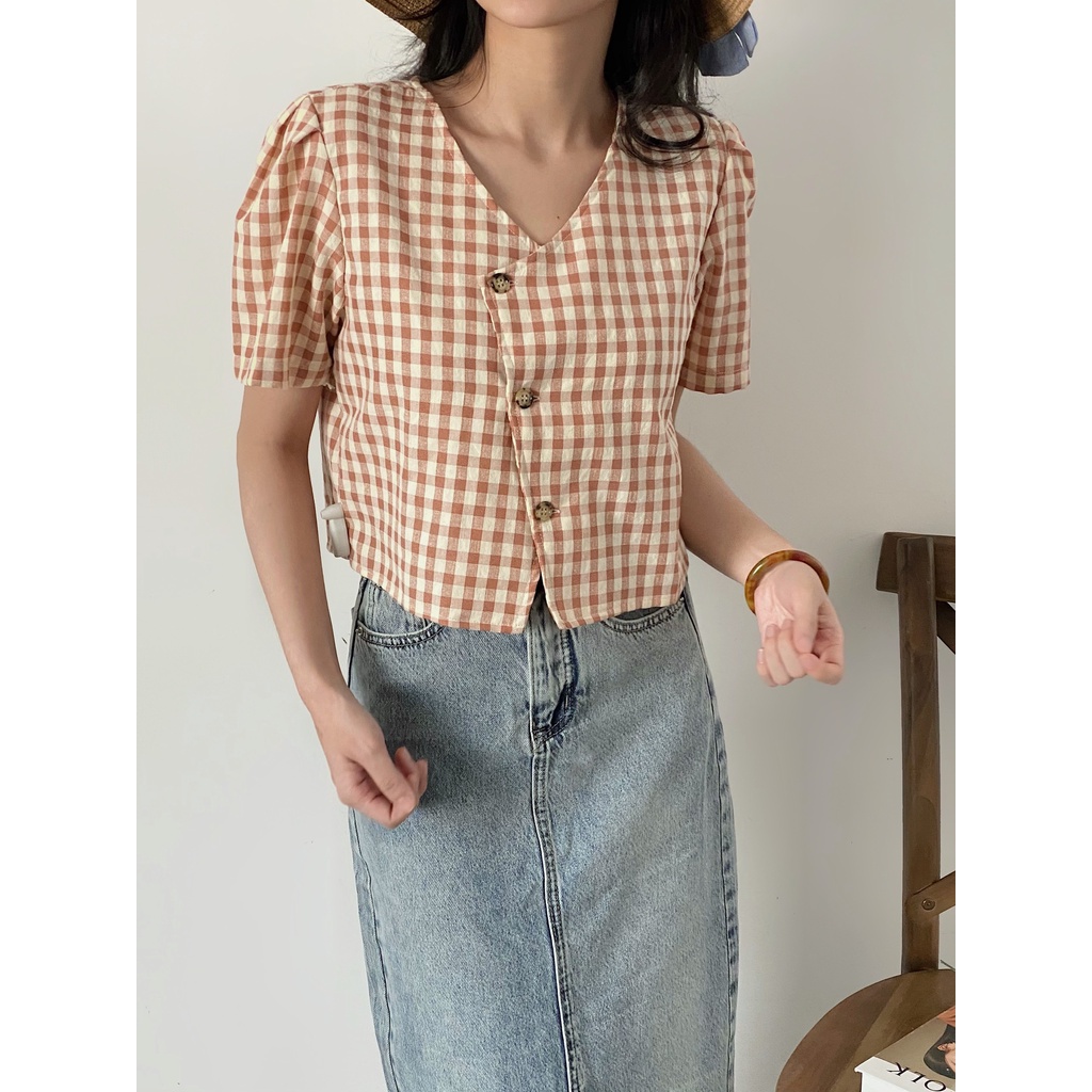 ÁO CARO CROP CÚC XÉO_AV1117
