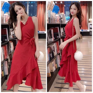 Đầm đỏ bèo lai form dài (kèm hình thật)