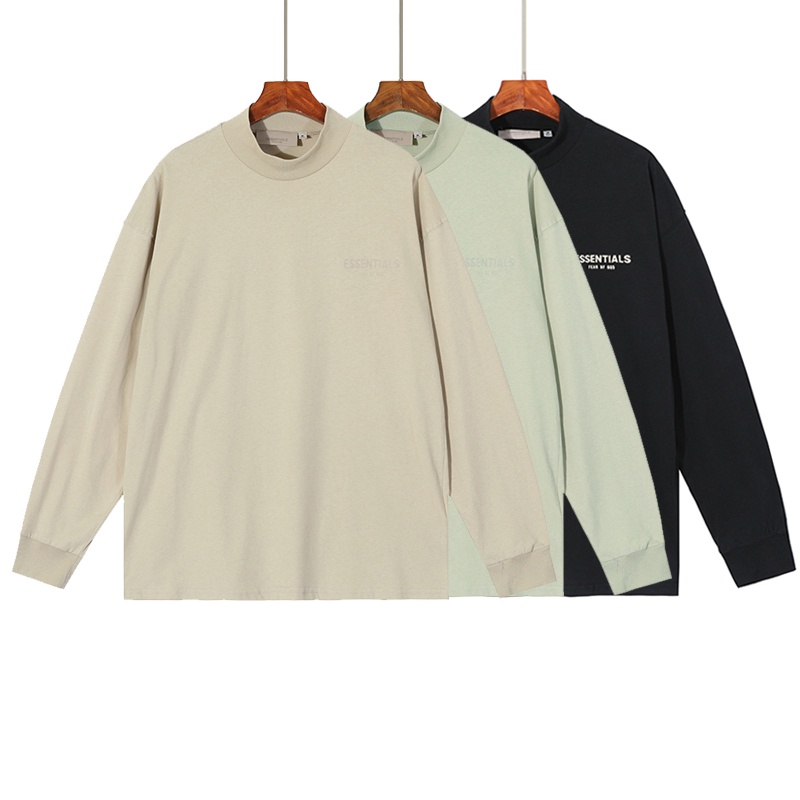 FOG FEAR OF GOD  ESSENTIALS Eighth Season High Round Neck Double Line High Street Loose Casual Chest Flocking Print Long Sleeves