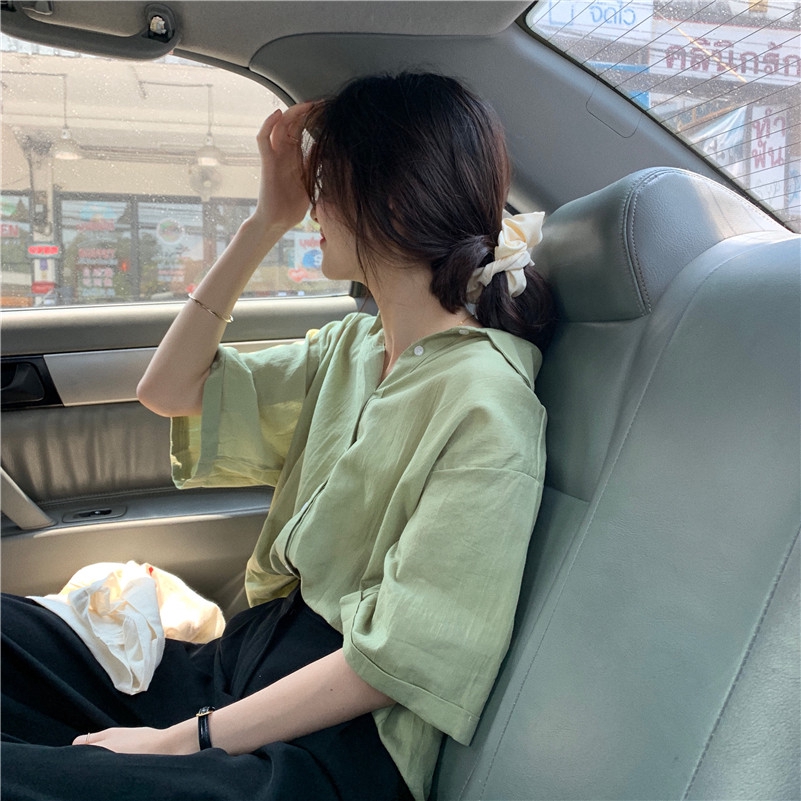 Áo sơ mi SUXI tay ngắn màu trơn đơn giản thời trang dành cho nữ