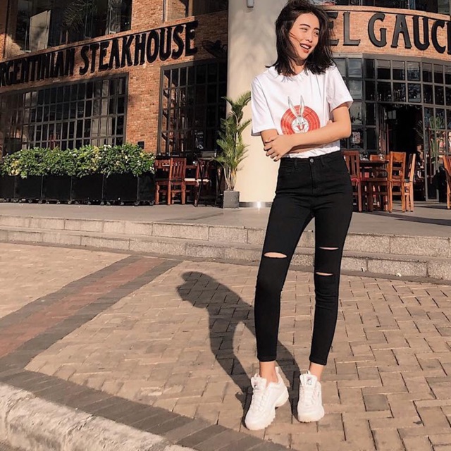 Quần Jeans Size Đại Đen Tuyền Rách 2.1 / Trơn - Lưng Cao Ôm Qua Rốn- Siêu Co Giãn