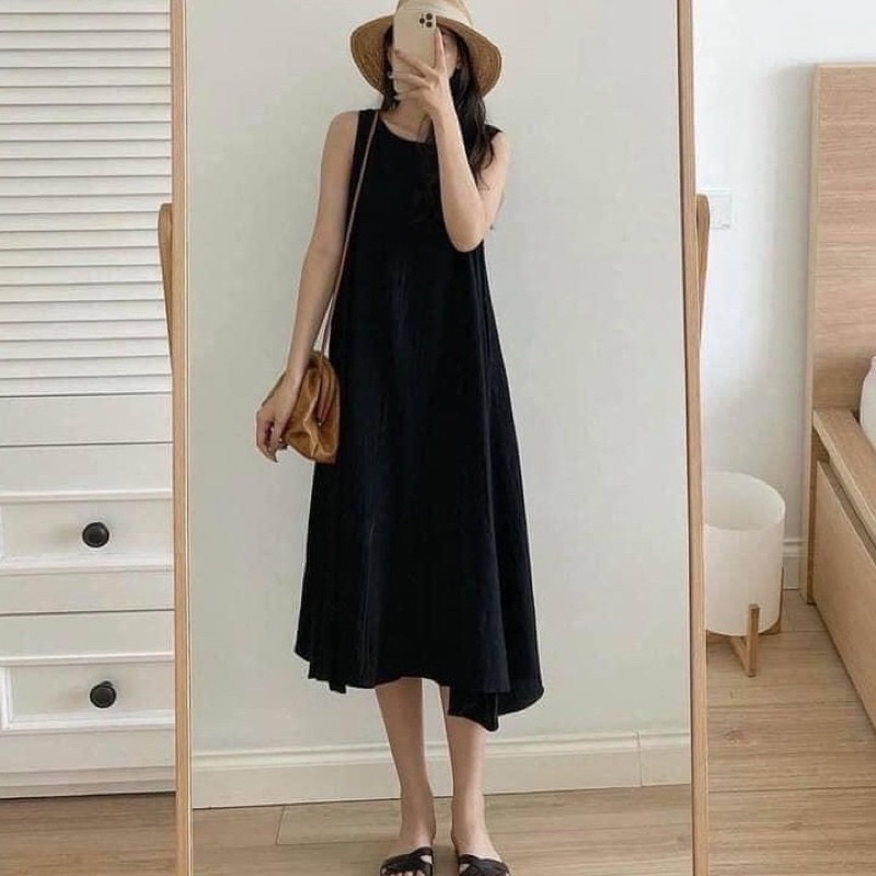 Váy maxi dáng suông sát nách chất đũi nhiều màu - SL14