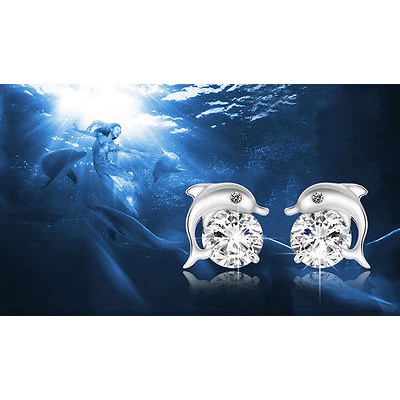 Bông Tai Mạ Bạc Hình Cá Heo Đính Đá Xinh Xắn