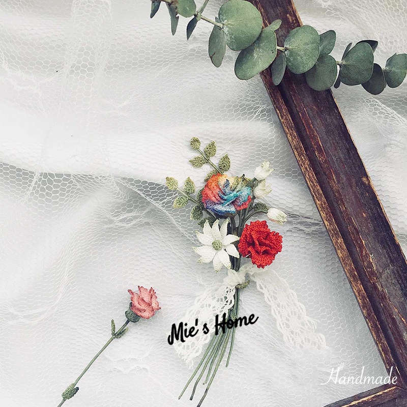 DIY Bộ nguyên liệu tự làm khuy / ghim cài áo trang đeo túi xách dễ thương Hoa cỏ Lá Cây móc sợi Handmade - MIE Shop