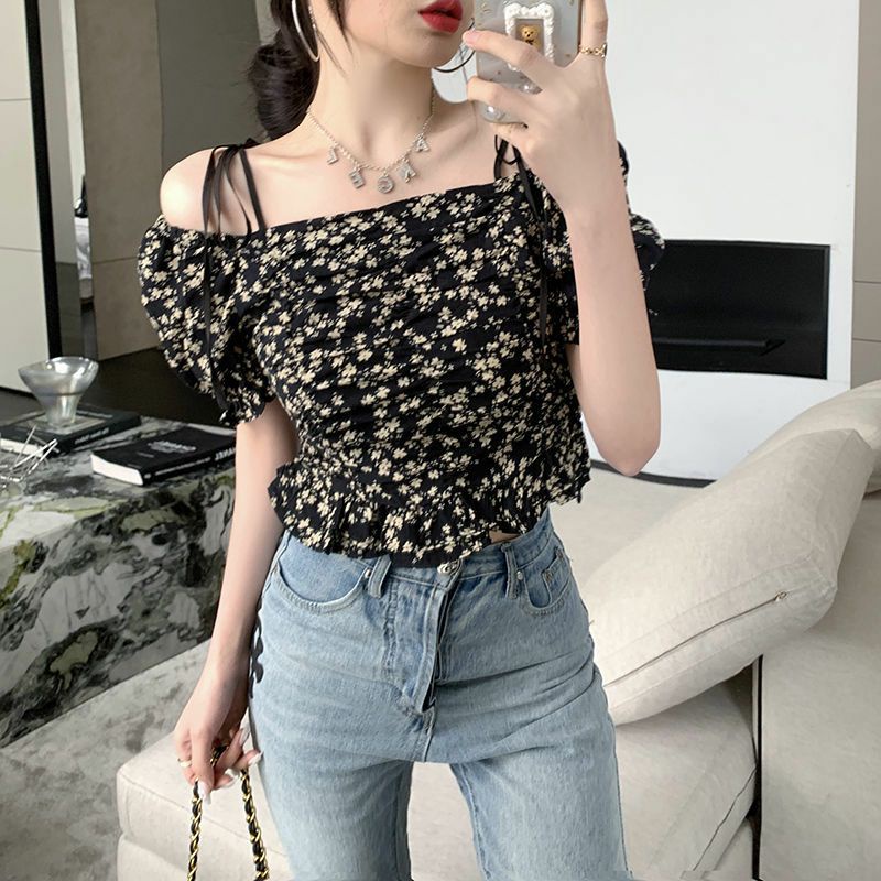Áo Sơ Mi Nữ Kiểu Tay Ngắn 2 Dây Hoa Nhí Ulzzang Thời Trang