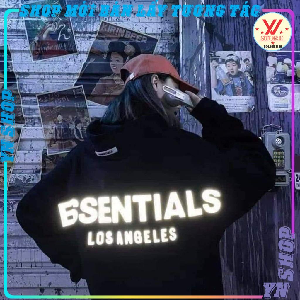 Áo hoodie nỉ UNISEX Nam Nữ chữ ESSENTIAL phản quang chất nỉ cotton mũ 2 lớp dày