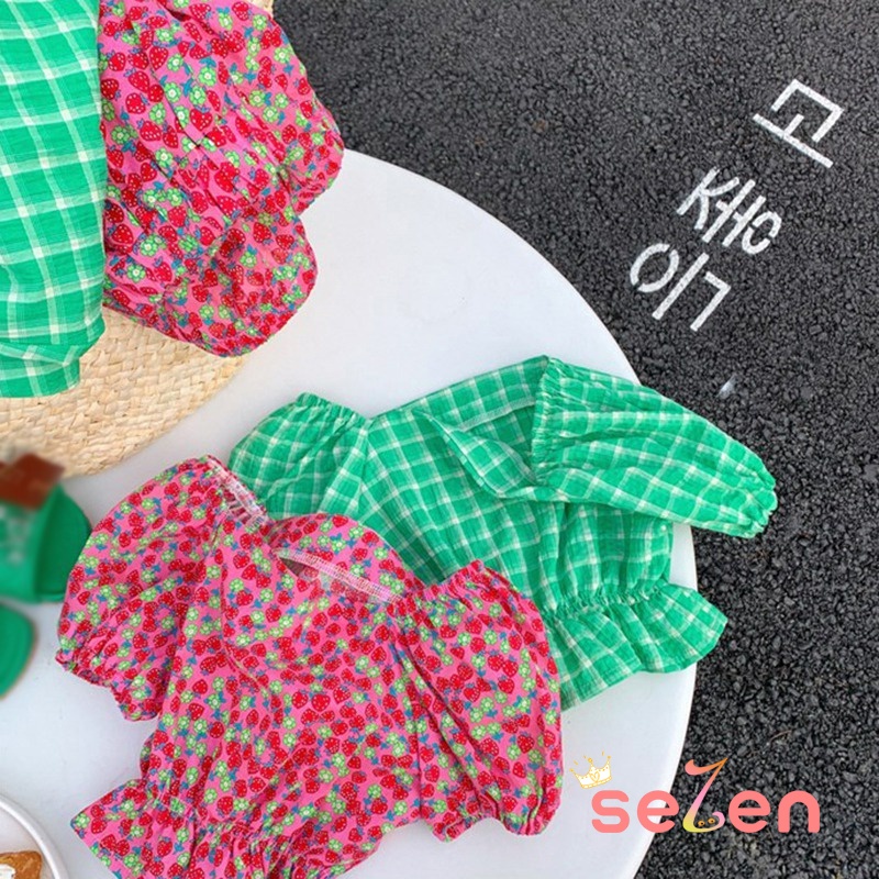 Se7en Set Áo Sơ Mi Tay Ngắn Kẻ Sọc Caro &amp; Quần Dài Cho Bé Gái