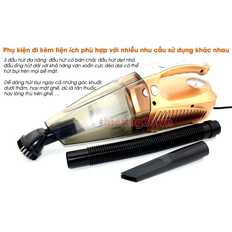 MÁY HÚT BỤI Ô TÔ 4-IN-1 GỒM LÀM SẠCH, CHIẾU SÁNG, BƠM LỐP VÀ ĐO ÁP SUẤT LỐP (ĐIỆN 12V) - GHB04