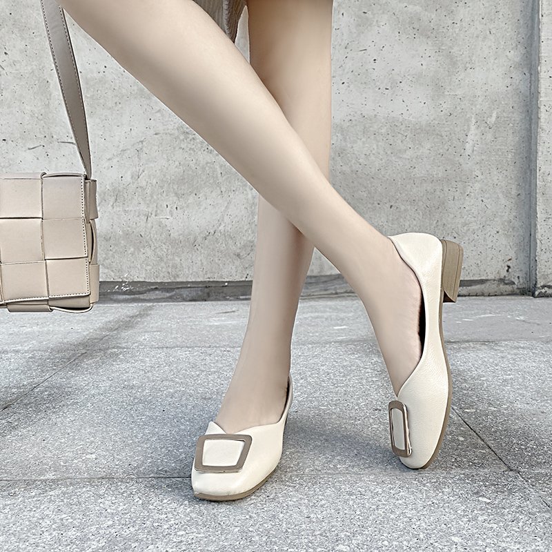 Giày Búp Bê Bệt Màu Đỏ Mũi Vuông Gót Thấp Thời Trang Dành Cho Nữ