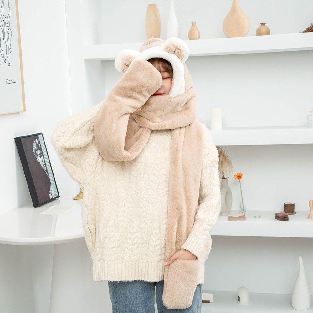EUTUS Mũ Lông Thỏ Giả Hình Gấu Dễ Thương