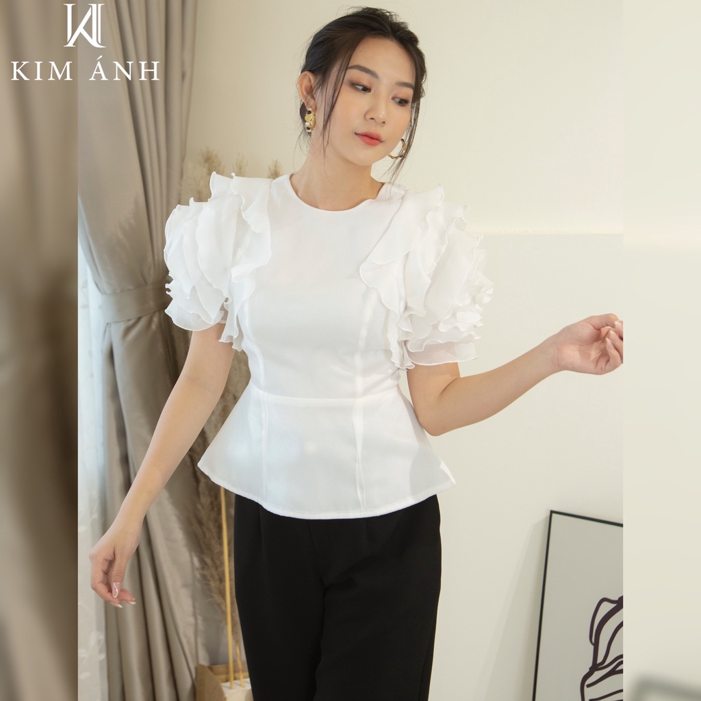 Áo Kiểu Nữ Công Sở Cổ Tròn Kim Ánh Tay Bồng Bo Eo Thanh Lịch, Trẻ trung, Nhiều Màu< Nhiều Kích Thước AKSX30003