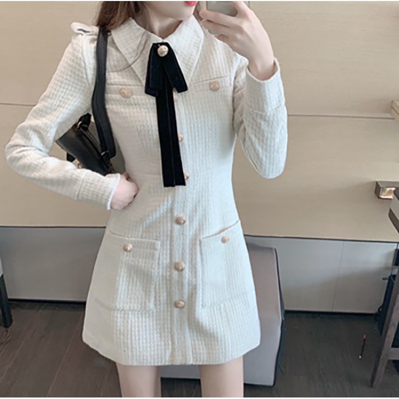 Đầm dạ tiểu thư thắt nơ koreastyle