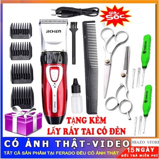 Tông đơ cắt tóc gia đình JICHEN 0817 tặng kèm bộ kéo cắt tỉa và lấy ráy tai có đèn