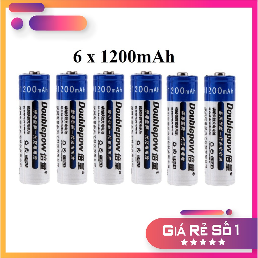 [SIÊU GIẢM GIÁ] Bộ 6 viên pin tiểu sạc Doublepow AA 1200mAh (tặng hộp đựng pin)