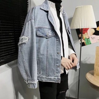 Áo khoác jean unisex nam nữ đắp rách