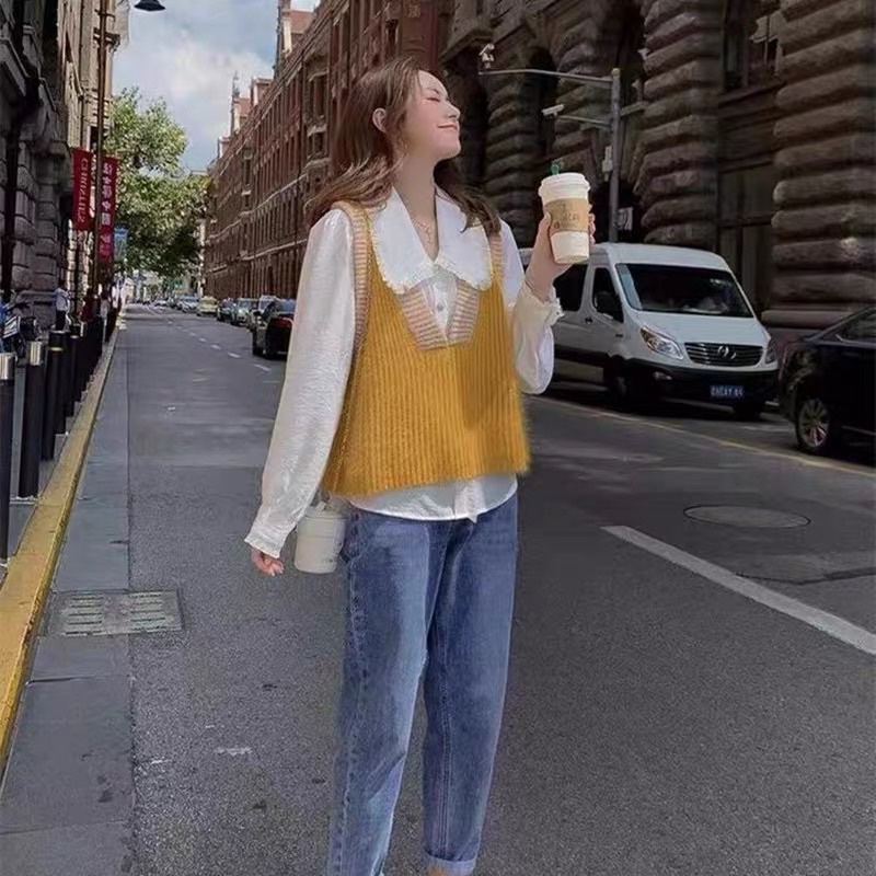 Set Áo gile len siêu xinh và sơ mi trắng