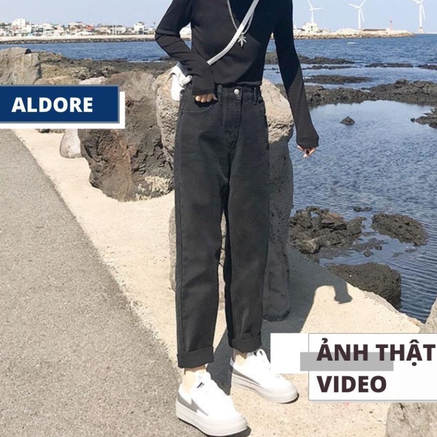 Quần jean baggy nữ màu đen thương hiệu Aldore phong cách Ullzzang học sinh MSBĐ1 ! /