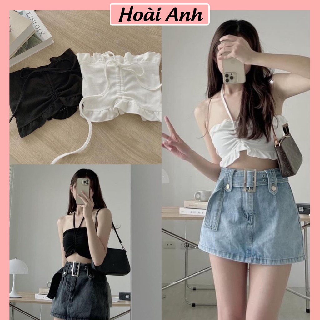 Áo Croptop Quây Dây Rút Áo Croptop Nữ Mặc Được 2 Kiểu Đánh Bèo Nhẹ Vải Thun Co Giãn