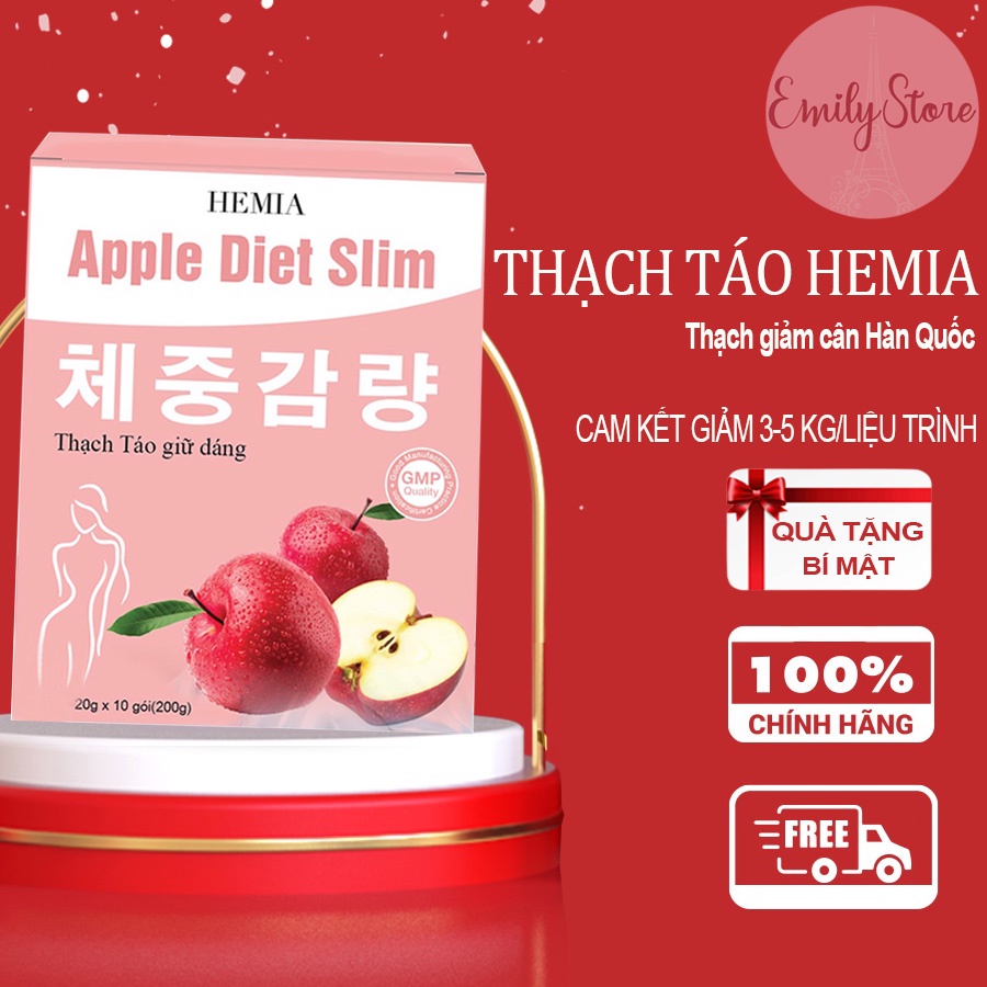 Thạch Táo giảm cân Hemia Hàn Quốc giảm béo nhanh an toàn cấp tốc chính hãng hộp 10 gói