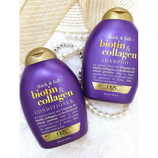 Dầu Gội Đầu Làm Dày Tóc, Dưỡng Tóc Bồng Bềnh Chắc Khoẻ OGX Thick & Full + Biotin & Collagen Shampoo 385ml