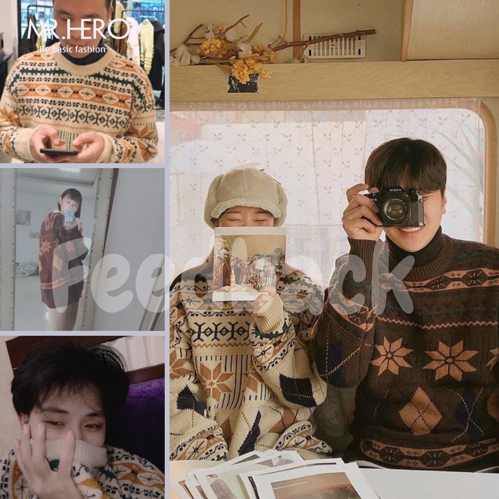 Áo len cổ tròn dài tay unisex họa tiết thổ cẩm vintage AL13 phong cách Hàn Quốc MrHero