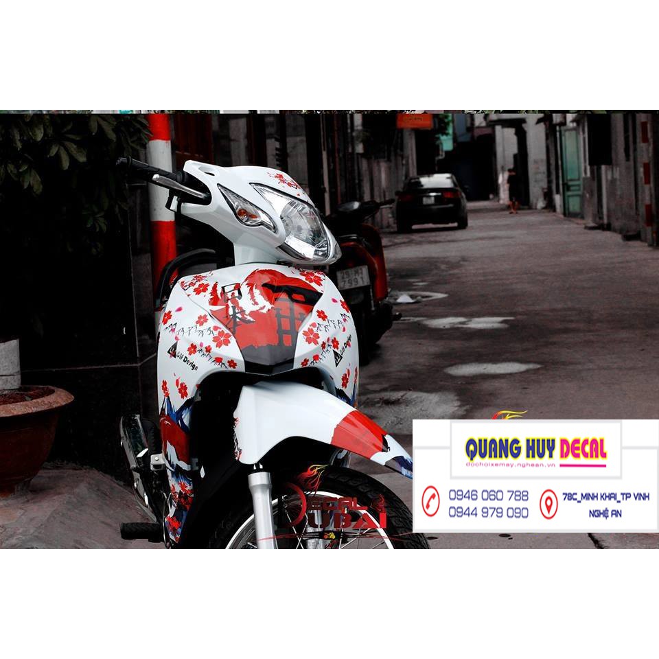 Tem trùm wave samurai đỏ trắng alpha 110, độ phủ bộ team decal cho xe máy rẻ đẹp
