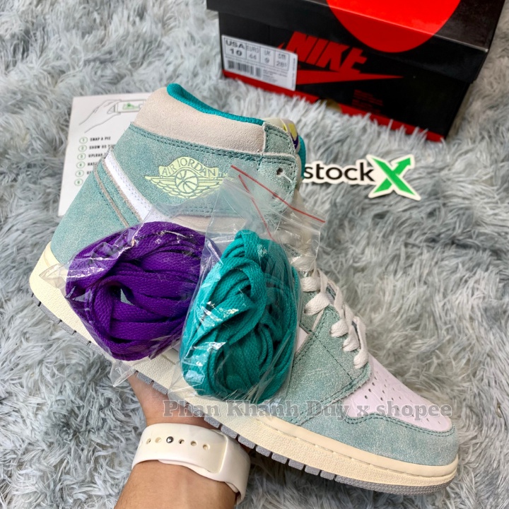Giày thể thao Jordan 1 turbo green high xanh ngọc phấn cao cổ nam nữ da lộn đủ PK