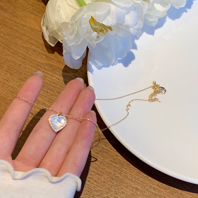 We Flower Vòng cổ Hợp Kim Mặt Đá Opal Hình Trái Tim Xinh Xắn Cho Nữ